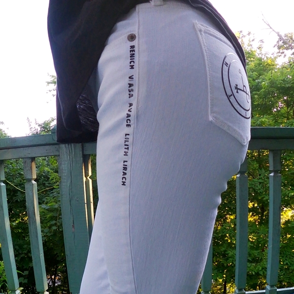 Lilith Custom Handmade White J Crew Women's jeans sz 26/28 skinny Killstar Vibes - Picture 3 of 6